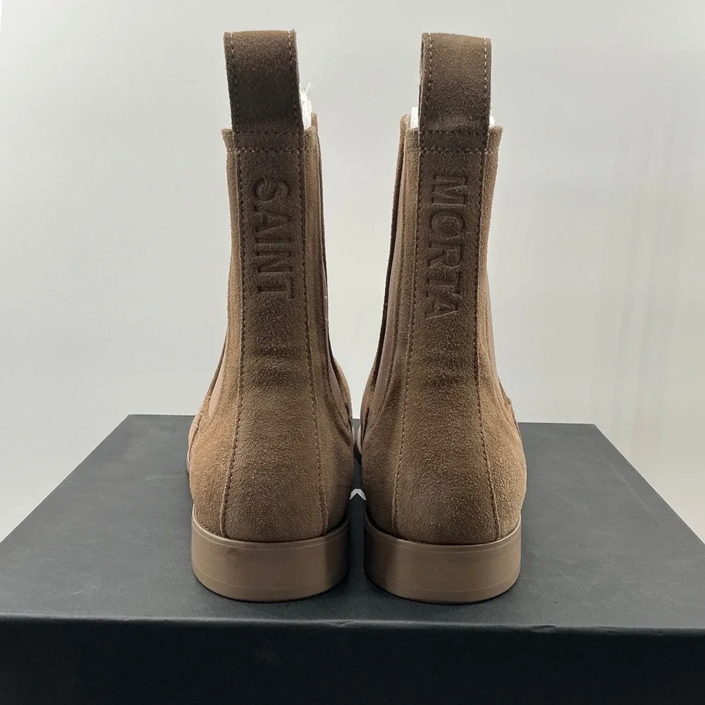 Saint Morta Mens Tan Suede Chelsea Boots Size 45 US 11 Brown Embossed Logo